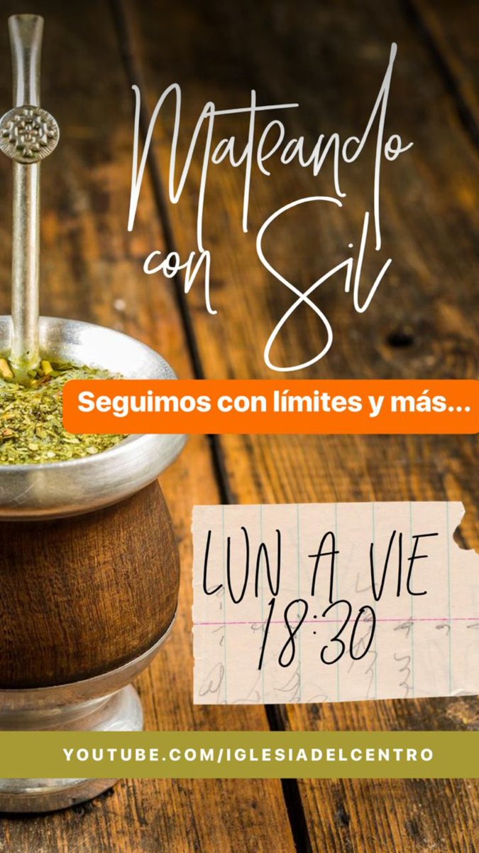#EstamosEnCasa 🏠. Compartí con nosotros un hermoso tiempo en mateando con Sil 🧉🍪📖, con nuestra pastora Silvana Mraida, para continuar hablando de límites, y muchas cosas más! Sumate en nuestro canal de Youtube. Youtube.com/iglesiadelcent…