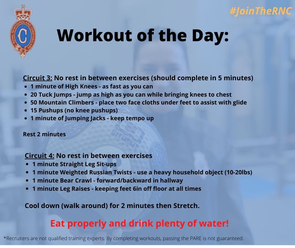 JoinTheRNC's tweet photo. We've had some requests for more workouts to keep you training. Please see attached workout for today. Check back regularly for more workouts! If you would like the workouts in PDF format, email us!

Train hard! #BePAREready

#JoinTheRNC  @RNC_PoliceNL https://t.co/GAL8tHVmne