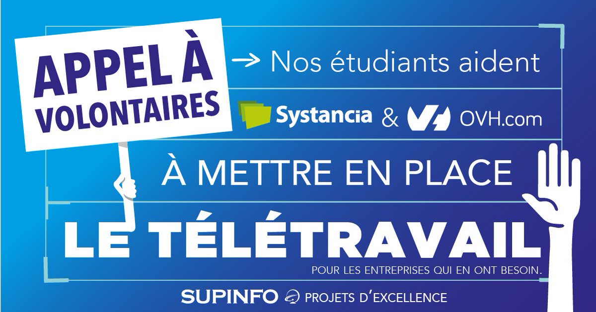 Supinfo, remercie ses nombreux étudiants volontaires pour l'aide apporté dans la lutte contre le covid-19, et permettre aux entreprises de continuer leur activité grâce au télétravail. #Supinfo
#Systencia