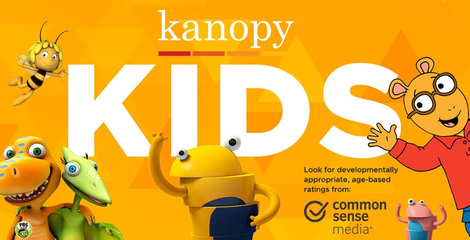 different children's characters with text that reads kanopy kids