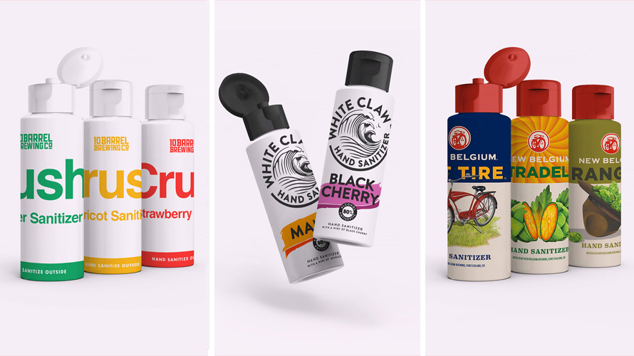 Adweek's tweet photo. After breweries and adult beverage brands started manufacturing hand sanitizer to help during the pandemic, freelance creative director and @DenverAdSchool founder @JesseAlkire created hand sanitizer bottle designs for many popular brands. https://t.co/nl8KgBgOaL https://t.co/2zrKfdq3Qa