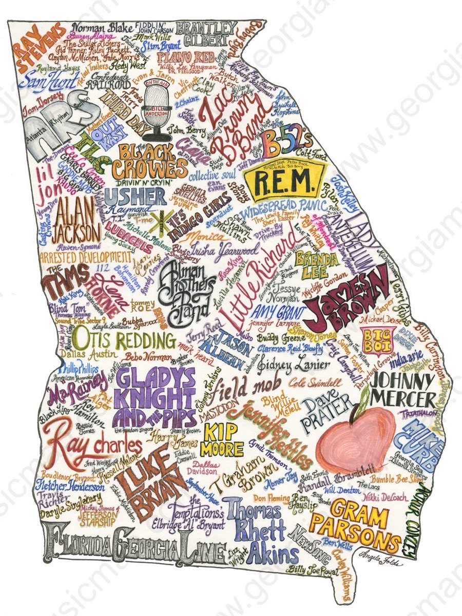 angelafolds's tweet photo. Just wanted to share my Georgia Music Map artwork. #Georgia #georgiamusic #georgiaartist It’s available at https://t.co/XPfuH734S9 https://t.co/qg5nxl6ONT