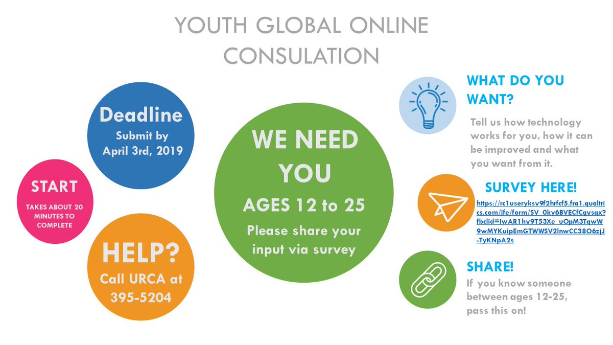 URCA Bahamas (@urca242) on Twitter photo GET Involved!
URCA invites young persons between the ages of 12-25 to participate in the International Telecommunication Union’s (ITU) Youth Global Online Consultation through an online survey.
To give your input, please click or copy the following link: …1useryksv9f2hrfcf5.fra1.qualtrics.com/jfe/form/SV_0k… GET Involved!
URCA invites young persons between the ages of 12-25 to participate in the International Telecommunication Union’s (ITU) Youth Global Online Consultation through an online survey.
To give your input, please click or copy the following link: …1useryksv9f2hrfcf5.fra1.qualtrics.com/jfe/form/SV_0k…