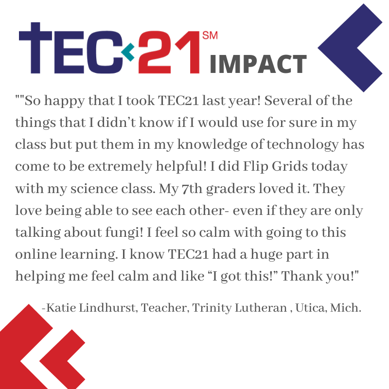 We are continuing to receive positive feedback and stories of how TEC21 is positively impacting this transition to remote learning in so many schools and it is wonderful to see! Read how TEC21 has impacted Katie Lindhurst!

#LutheranSchoolsThrive #LuthEd #TEC21lcms