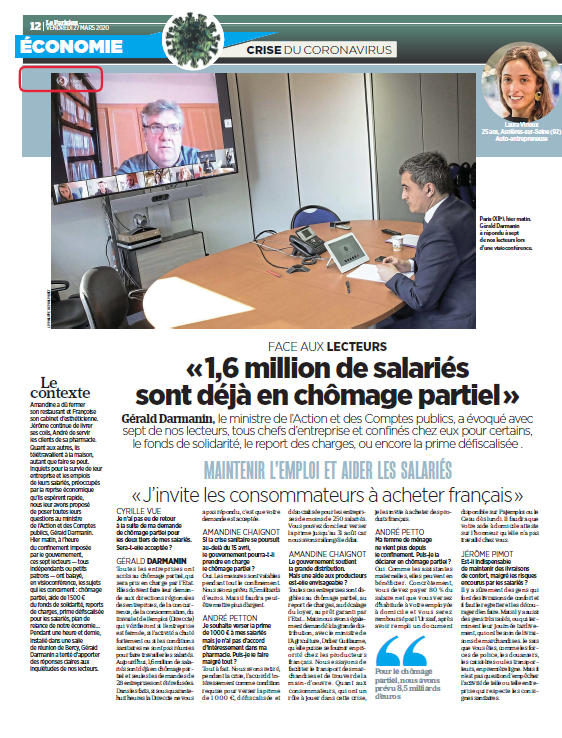 klood_io's tweet photo. Les lecteurs du Parisien posent leurs questions en visioconférence directement au Ministre de l'Action et des Comptes publics via notre plateforme 100% Made in France. #frenchtech #leparisien https://t.co/jrVryDqkyV