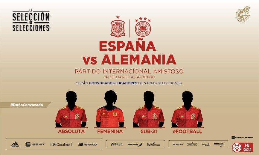 OSLDeAPlaneta's tweet photo. ¡Esta era la sorpresa, este lunes tendremos amistoso virtual entre @SeFutbol y la selección alemana! A lo largo de la tarde iremos anunciando a los jugadores de las diferentes selecciones que participarán 👀 ¡Estad atentos! 

⚽ Podréis disfrutarlo desde @TwitchES y @teledeporte https://t.co/TIM4Z2bAPs