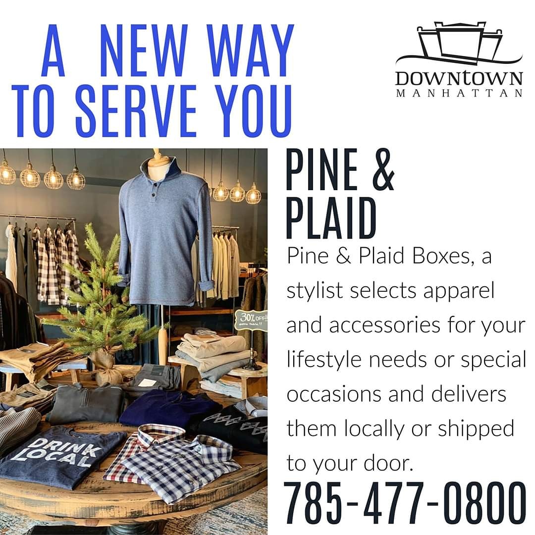 We are so proud of the creative ways downtown businesses are meeting the needs to their customers! @pineandplaidmhk has made it easier for men to get the clothes they want and need without leaving home. Call Pine & Plaid to have your own apparel box curated! #shoplocal #shopMHK