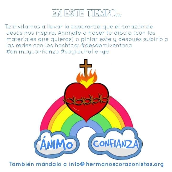 Sagracoruy's tweet photo. 🌈 Te invitamos a llevar la esperanza que el Corazón de Jesús nos inspira. ¡Anímate a hacer tu dibujo o pintar este 👇🏻 y después subirlo a las redes con los hashtags #DesdeMiVentana #ÁnimoyConfianza #SagraChallenge 😍 https://t.co/4U6wfxOtJU