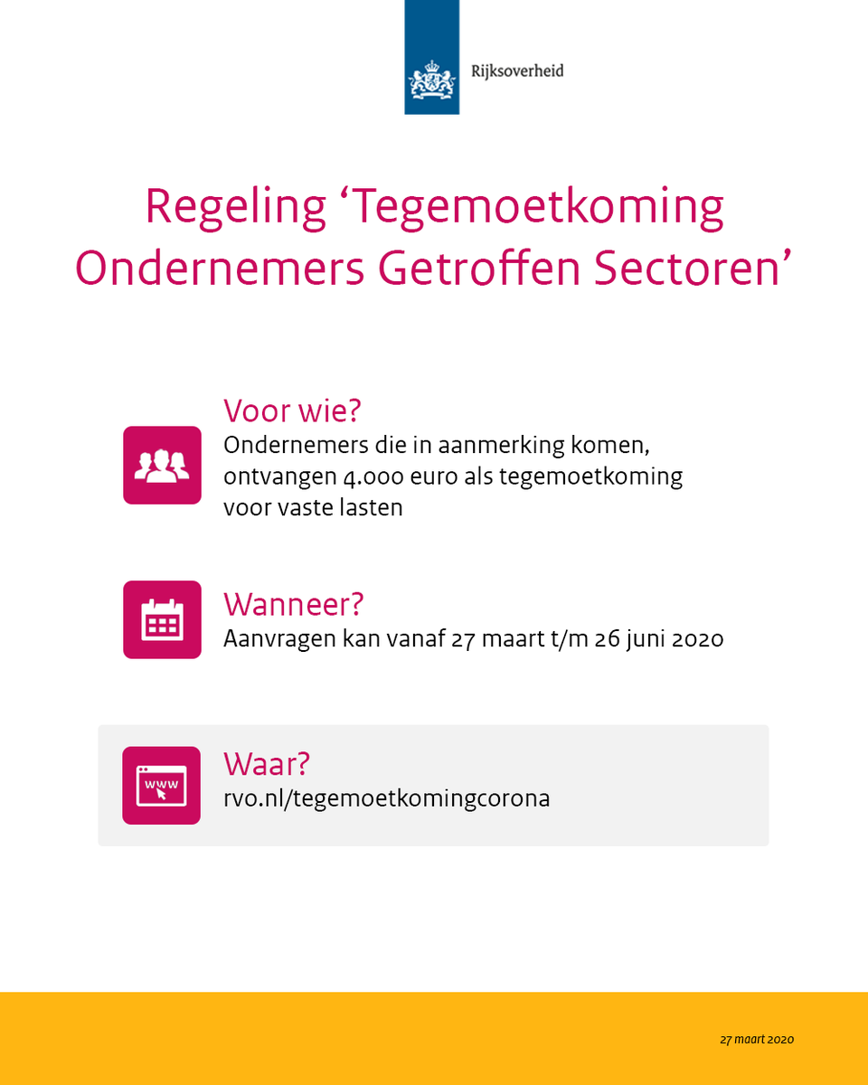 Ministerie_EZK's tweet photo. De aangekondigde regeling Tegemoetkoming Ondernemers Getroffen Sectoren, eerder bekend als Noodloket, is vandaag geopend. Deze gift van €4.000 is voor ondernemers die direct zijn getroffen door de kabinetsmaatregelen vanwege corona.

Meer informatie ⤵️

https://t.co/gZHJLb0rw1 https://t.co/EFScfc7bZy