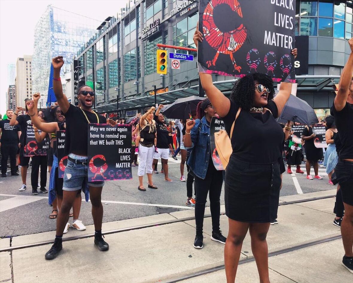 Black Lives Matter Toronto activists take part in Pride Action at the Toronto Pride Parade in 2016.