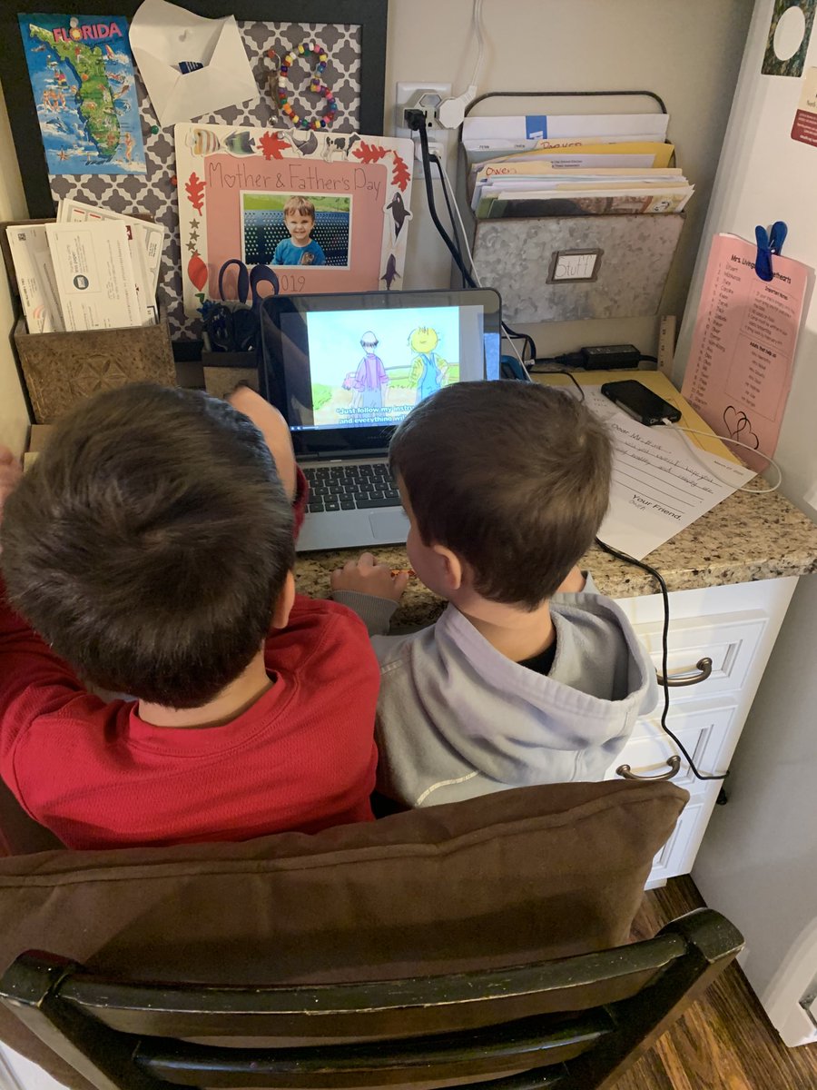 CreeksideMS's tweet photo. Mrs. Penn’s sons are twinning after big brother invited younger brother to read with him today! Adorable! #WildcatSpiritWeek @CreekNewsies https://t.co/AX5vk57fCX