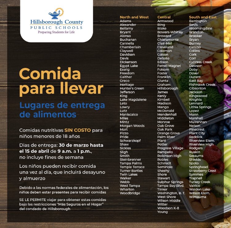 HillsboroughSch's tweet photo. We know how important nutritious meals are to our students during this time of uncertainty. Beginning this Monday, we will be expanding our district’s Grab-and-Go food sites from 23 schools to 147. 

We want to make sure students have access to meals closer to their homes. https://t.co/f43tDnrF6g