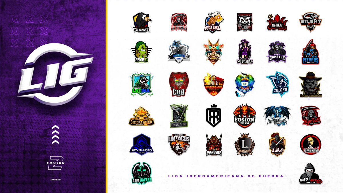 Oficialmente les presentamos a los 32 clanes que estarán formando parte de esta 2da edición de Liga Iberoamericana de Guerra.

No se pierdan mañana el gran sorteo de grupos

#LIG