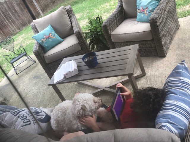 KLRux_Graves's tweet photo. Just a boy, his dog, &amp; Learning Ally. COVID-19 isn’t stopping my students from reading!! #rockwallisdconnects ⁦@nebbie_williams⁩ ⁦@RISDSpecial⁩ https://t.co/rZlScKVCYK