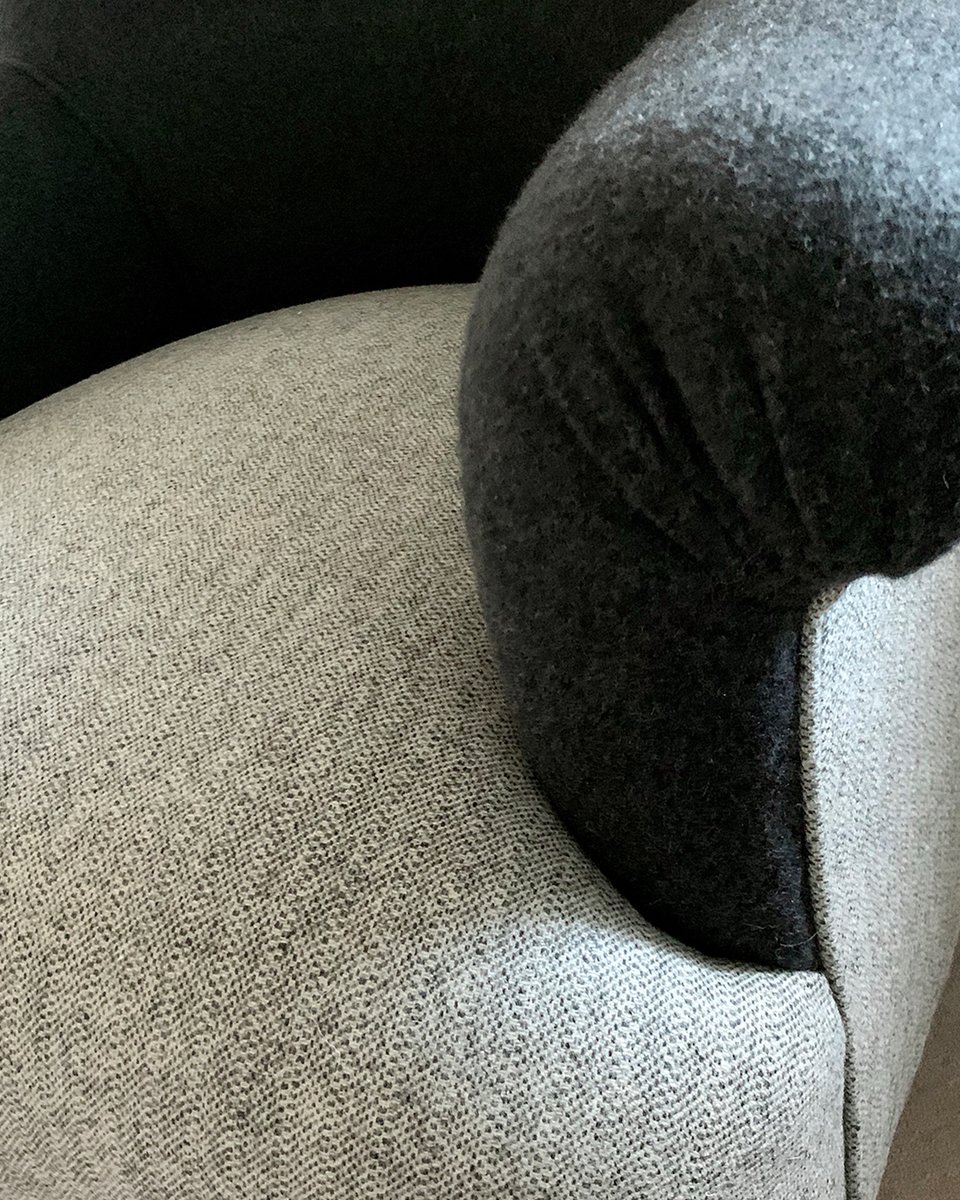 This beautiful chair was created combining our herringbone fabric on the seat and Joshua Ellis &amp; Co. Ltd's cashmere on the back and arms. Upholstered by Artistic Upholstery.

All of our stock supported ranges are ready for dispatch, as usual, please visit our website or call us