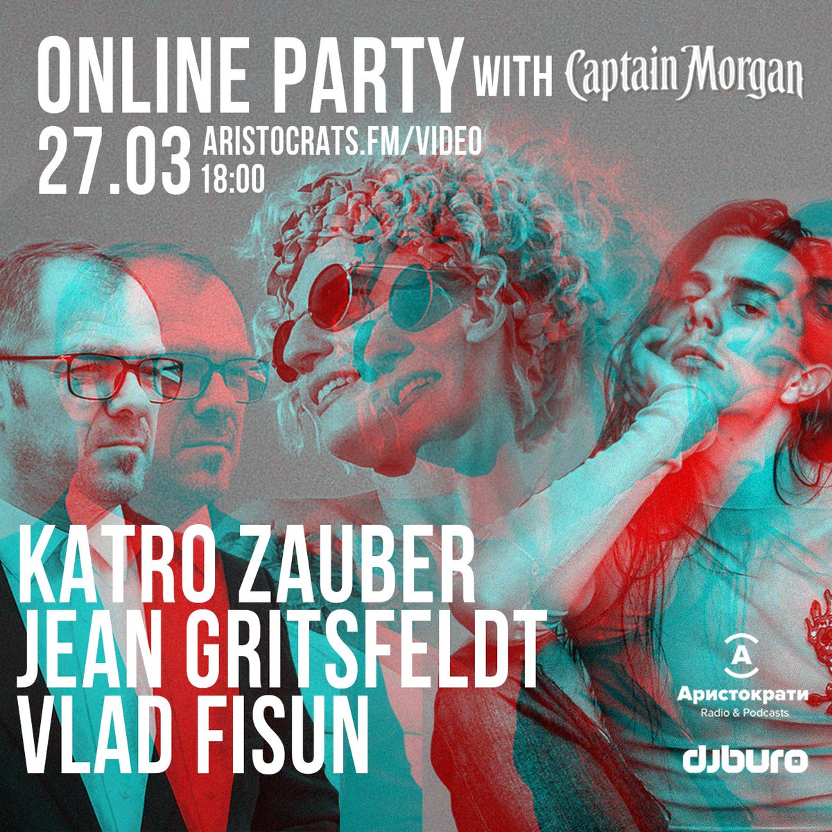 Розпочинаємо Online Party о 18:00 💥
Для вас гратимуть:
🔥 Jean Gritsfeldt
🔥 Katro Zauber
🔥 Vlad Fisun 
Стрім: aristocrats.fm/video/