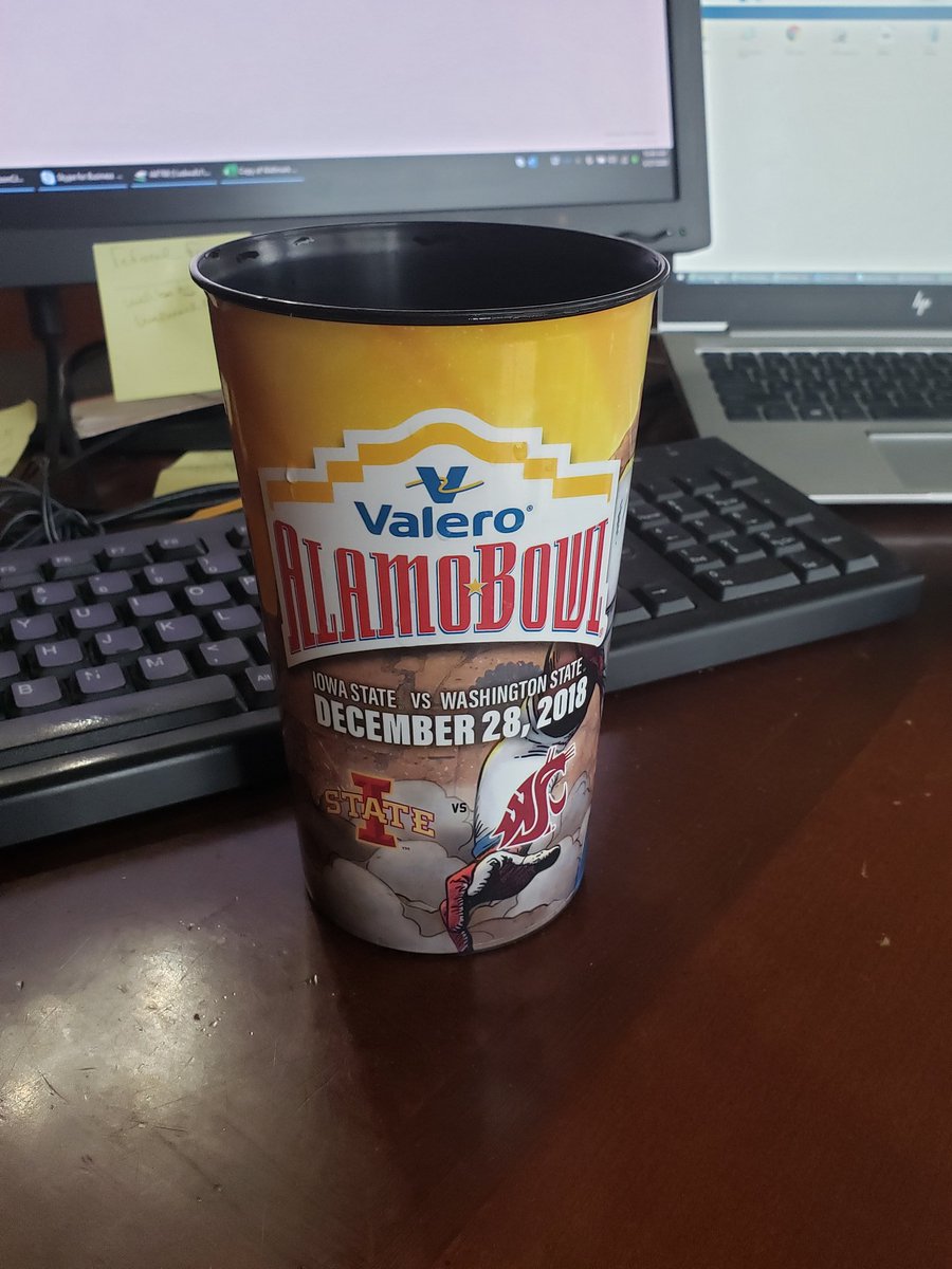 coreenjackson's tweet photo. Call me superstitious, but I have convinced myself that if I drink out of my AlamoBowl souvenir cup while working from home it will guarantee:
1. I will be in Jack Trice cheering on @CycloneFB come fall.
2. We will be back in San Antonio for a Dec. bowl game.
#itcanthurt
#gostate https://t.co/dFMdOx3tDJ
