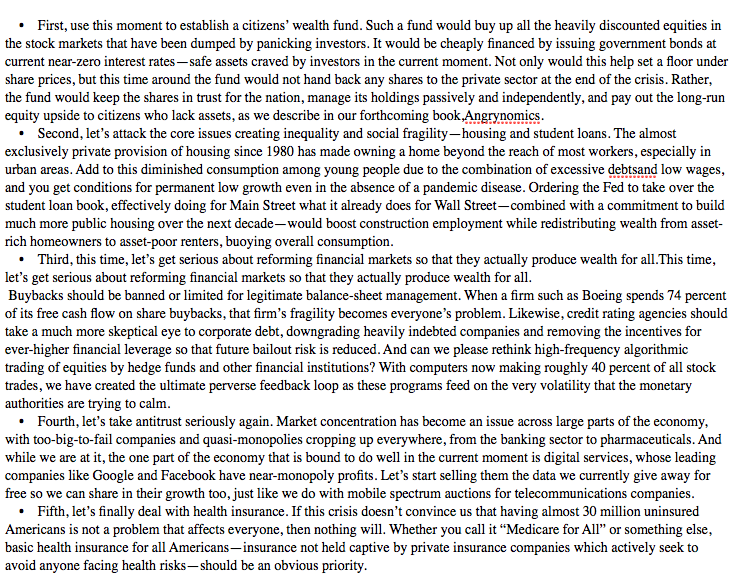 Crisis exposed "complete lack of assets in the hands of ordinary people that they can fall back on in moments of crisis. This is a time to begin to rebuild those assets, make our society less fragile". Class war will explode, unless... @mkblyth  @ericlonners  https://foreignpolicy.com/2020/03/20/this-time-can-we-finally-turn-a-financial-crisis-into-an-opportunity/