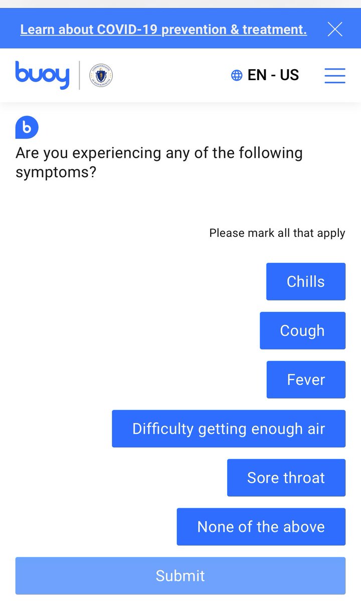 AnnaMeiler's tweet photo. Here’s a closer look at @buoyhealth
Gov. Baker says this is an online resource for residents to receive medical guidance from the safety of their homes. The online tool can provide medical advice remotely. It is FREE for MA residents. @wbz #coronavirus https://t.co/5m2061ugg9