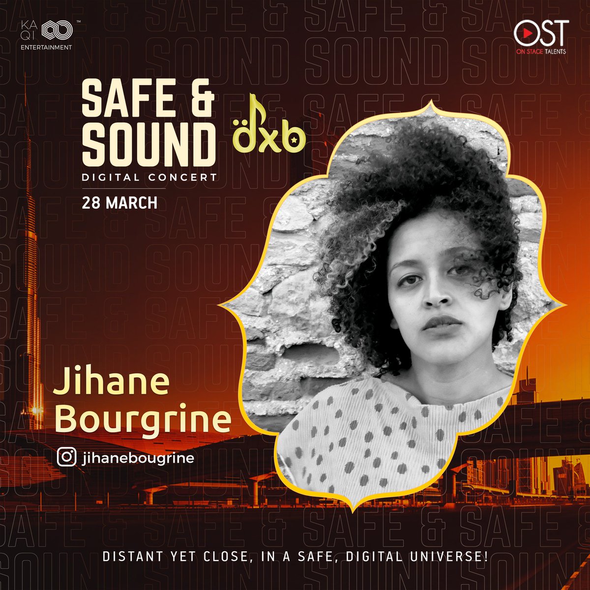 You can NOT miss the talented @BougrineJihane tune in tomorrow and make sure you catch her live save yourself the trouble and follow her now! .
.
#SafeAndSoundDigitalConcerts #DigitalConcert #Dubai #StayHomeStaySafe #SafeAndSoundDXB