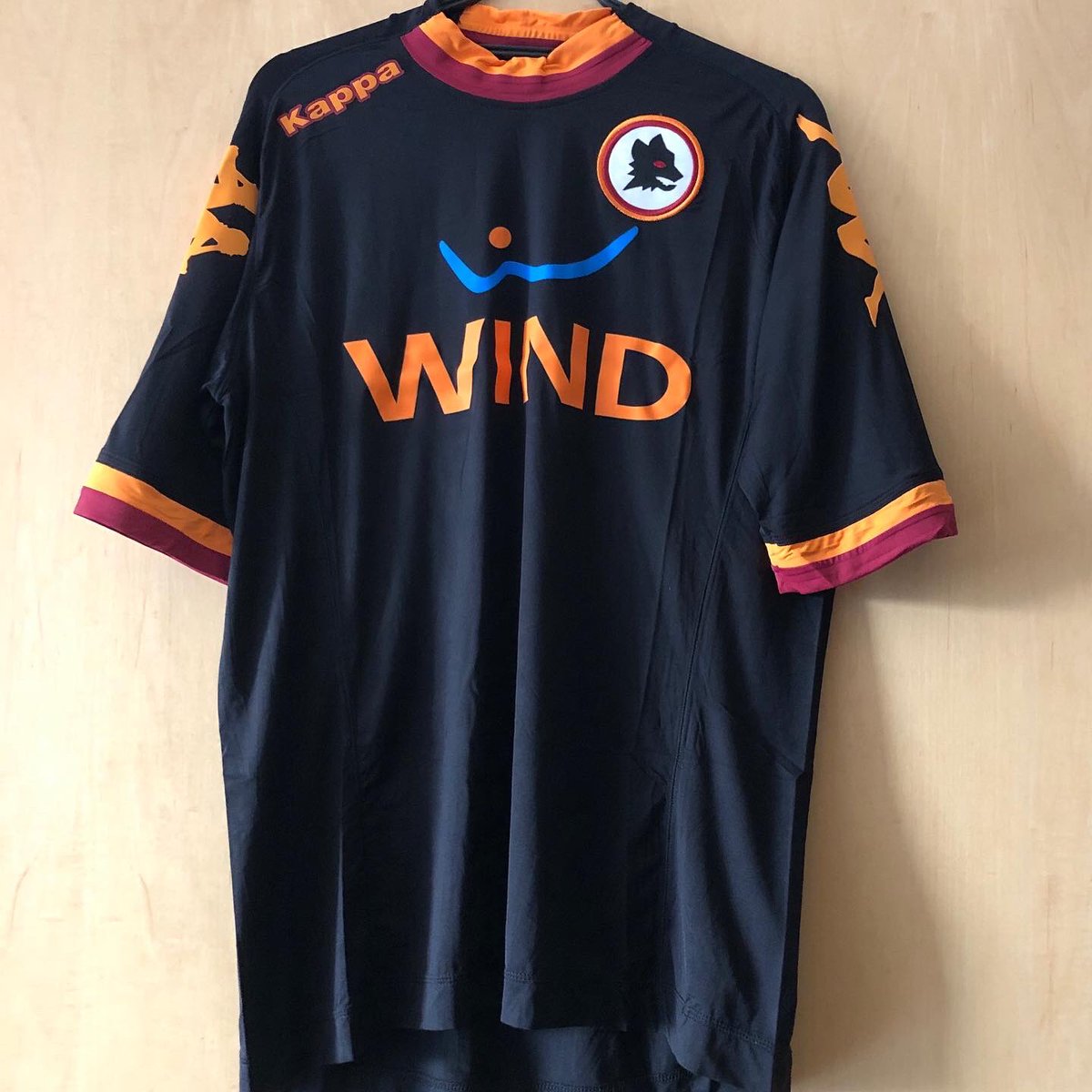 . @ASRomaENThird Kit, 2012/13 @Kappa_UKPersonalised: De Rossi, 16Damn extra-tight Kappa shirts. But I’m a sucker for Roma’s blue or black shirtsI got this one the day after De Rossi announced his departure from Roma, one of my favourite players ever #FootballShirtCollection