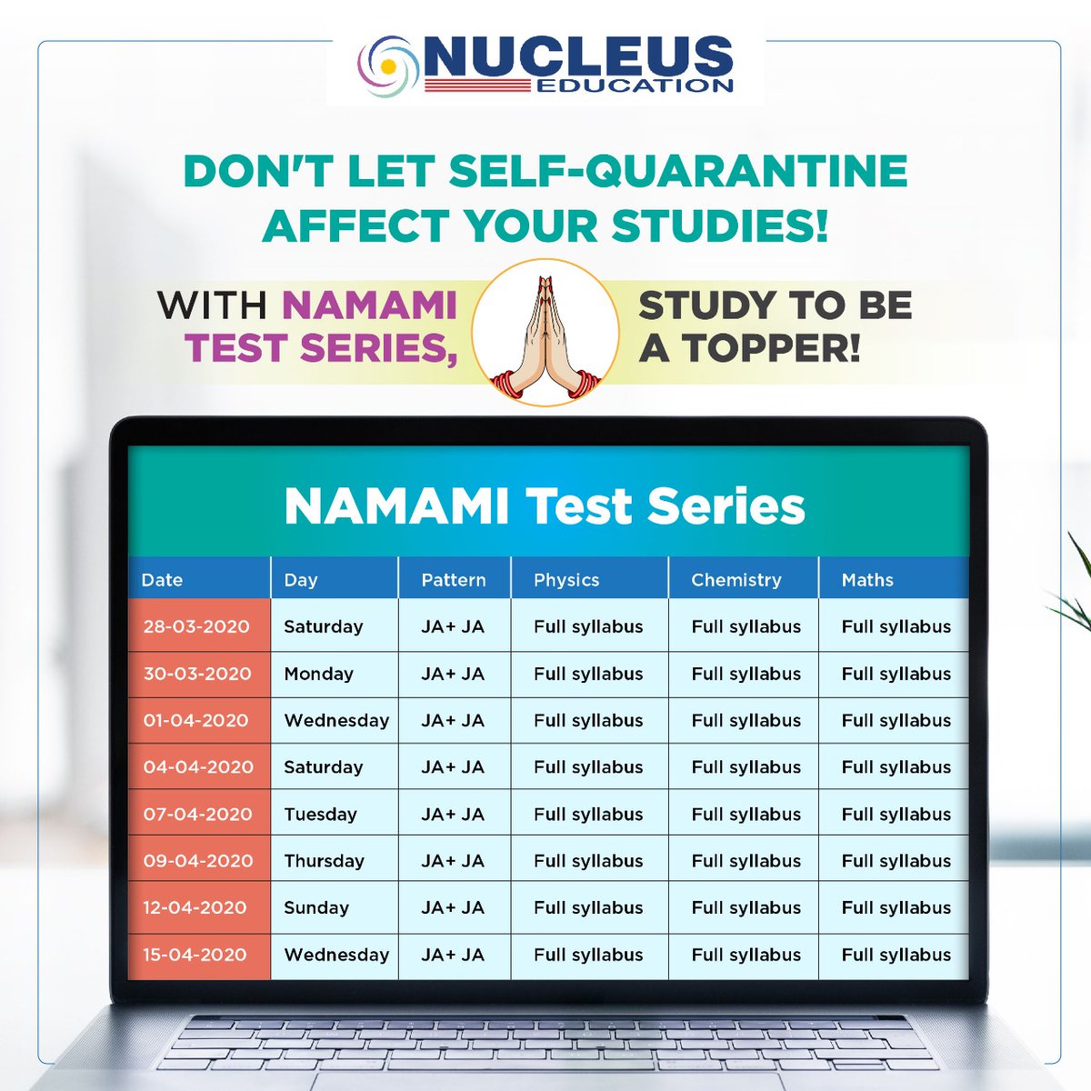 nucleusiitkota's tweet photo. Dear Nucleus Students (Enthuse (old) and Leader (all) batch), Nucleus Education is launching the all new NAMAMI Test Series for JEE ADVANCED.

The Namami Test Series schedule link is as below:
https://t.co/JGtEjxCnLJ

Login with your roll no. and password: https://t.co/GPYmLTn5xG https://t.co/SOt0fOHBRh