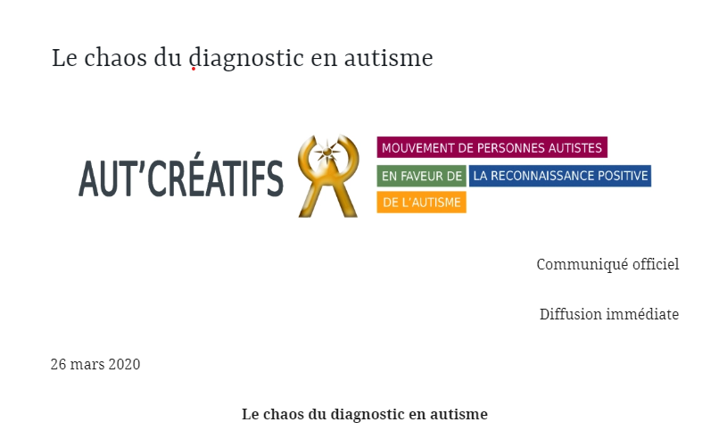 #ActuallyAutistic <a href="/AutCreatifs/">Aut'Créatifs</a> déplore que l’#autisme devienne peu à peu une coquille vide, un mot ne signifiant plus rien. Des gens parlent d’autisme, mais sans parler de la même chose!
#diagnostic #autism #quebec #polq #2Avril 
autcreatifs.wordpress.com/wp-admin/post.…