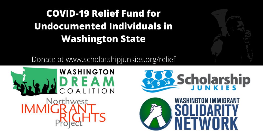 wa_dreamers's tweet image. Undocumented folks have been left out of all relief packages as we’re forced to continue to risk our lives to make a living. Join our coalition to ensure we are able to raise $100k to support a minimum of 65 families! Donate today at scholarshipjunkies.org/relief.