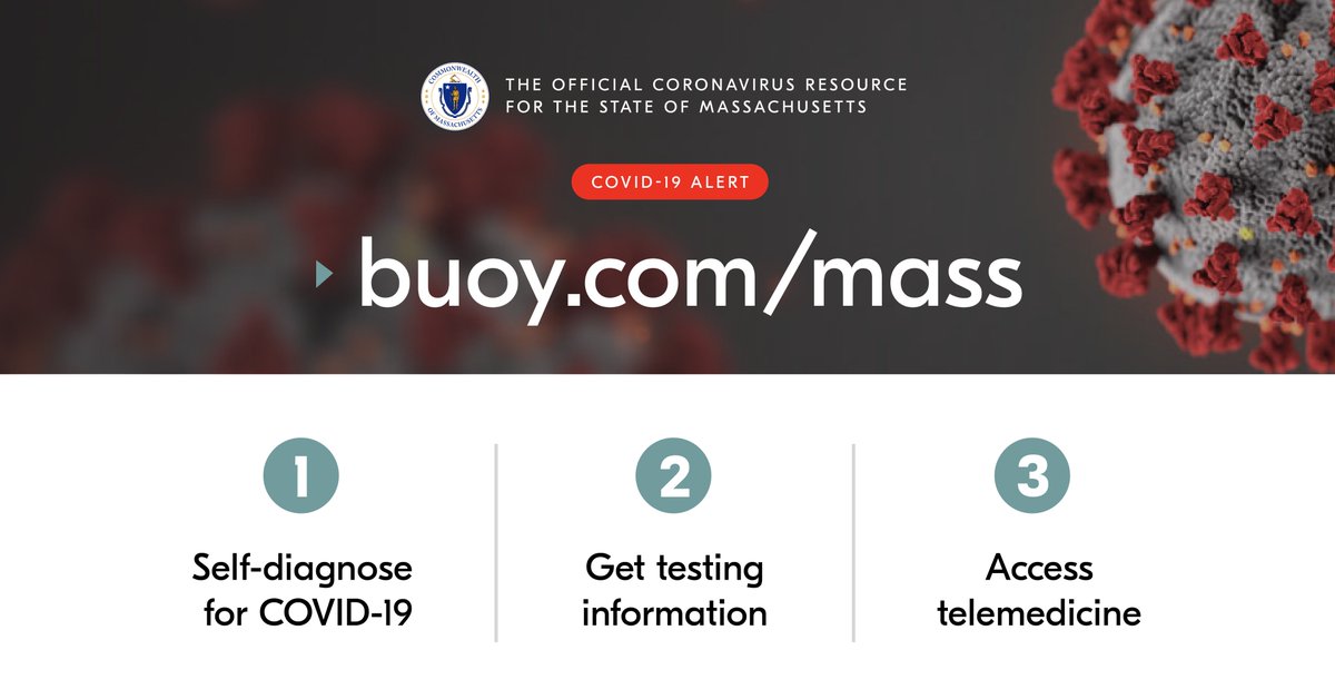 buoyhealth's tweet photo. Today, @MassGovernor announced the Commonwealth has partnered with Buoy to help residents figure out if they need to seek testing for #COVID19: https://t.co/oeSDuswyow https://t.co/knIrH7Hg4v