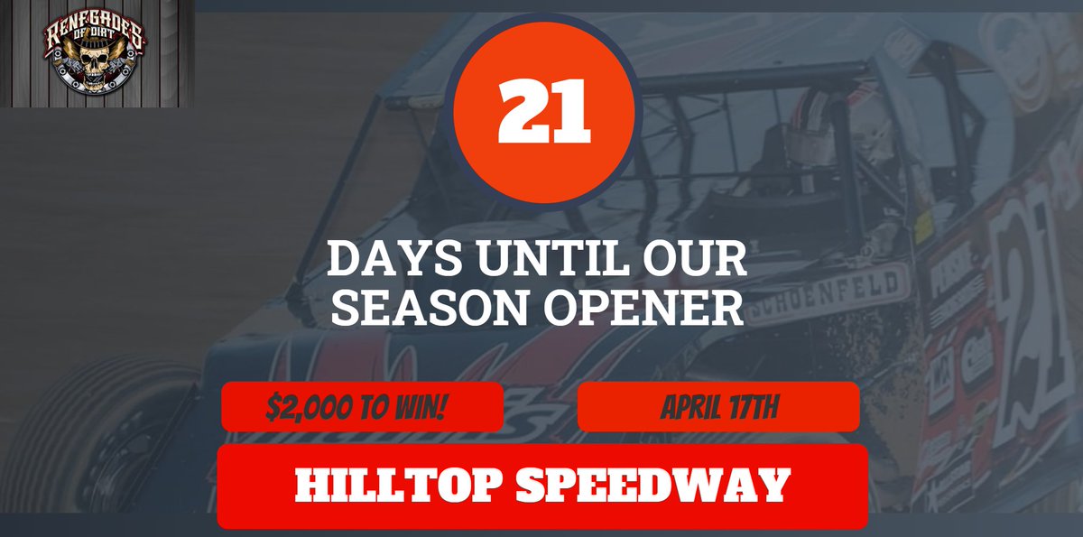 renegadesofdirt's tweet photo. The Renegades of Dirt Modified Tour kicks off with a double header weekend at Hilltop Speedway in Millersburg, Ohio on Friday April 17th and Tyler County in Middlebourne, WV on Saturday April 18th for TWO $2,000 to win shows! For more info visit https://t.co/8te7gAjCe0!
#RoDT https://t.co/d4oyXTGBBG