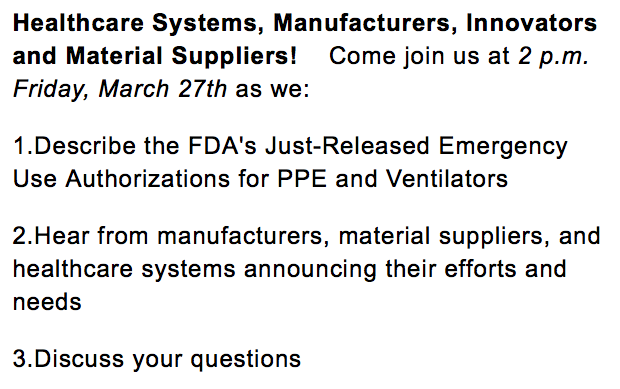 SusannahFox's tweet photo. #MakeHealth: Register for a #COVID19 FDA Emergency Use Authorization Webinar - PPE and Ventilators. 2pm ET TODAY: https://t.co/wge95C7839 https://t.co/2VxJCh6G7p