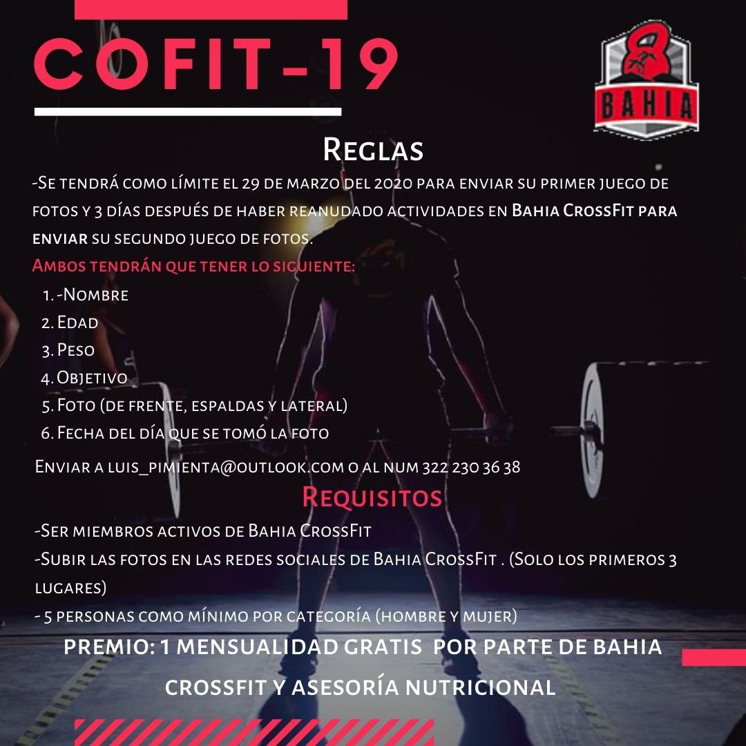 BahiaCrossFit's tweet photo. Reto CoFit-19

La idea para este reto es que desde el 29 marzo hasta que reanudamos actividades en el box, aprovechen ese tiempo libre que ahora desafortunadamente o afortunadamente tenemos, para dedicar a cuidar su salud, prepar alimentos y a la activación física. https://t.co/BNUsQqqwUu