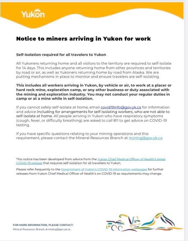 PFrostOldCrow's tweet photo. A notice to miners arriving to Yukon for work https://t.co/nFl9CuguiK