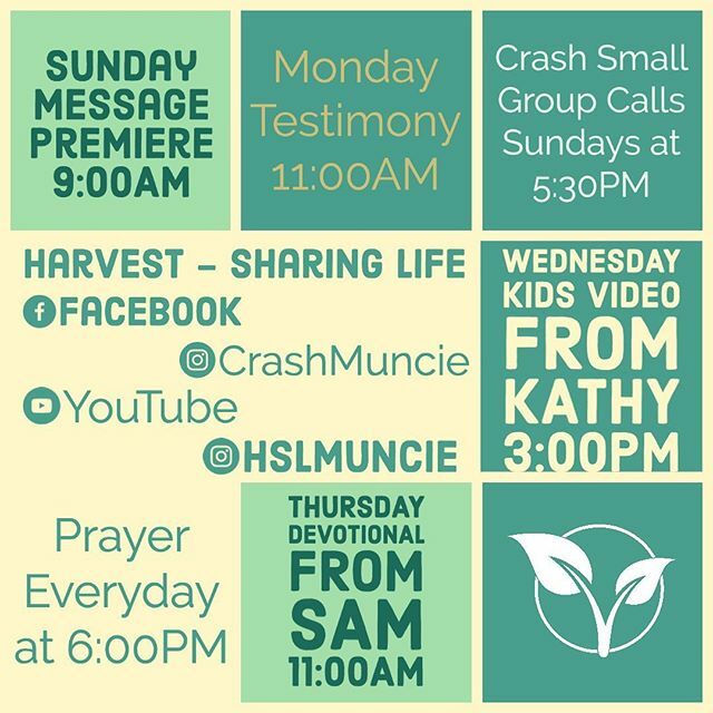 HSLMuncie's tweet photo. Hey Harvest! Here are all of the ways that you can stay connected to your church throughout the week. If you’re not already, a couple social media platforms you should be checking are the Harvest Facebook, YouTube and Instagram as well as Crash Instagram… https://t.co/6wpM5RKDb2 https://t.co/5Iv7MjN6R7