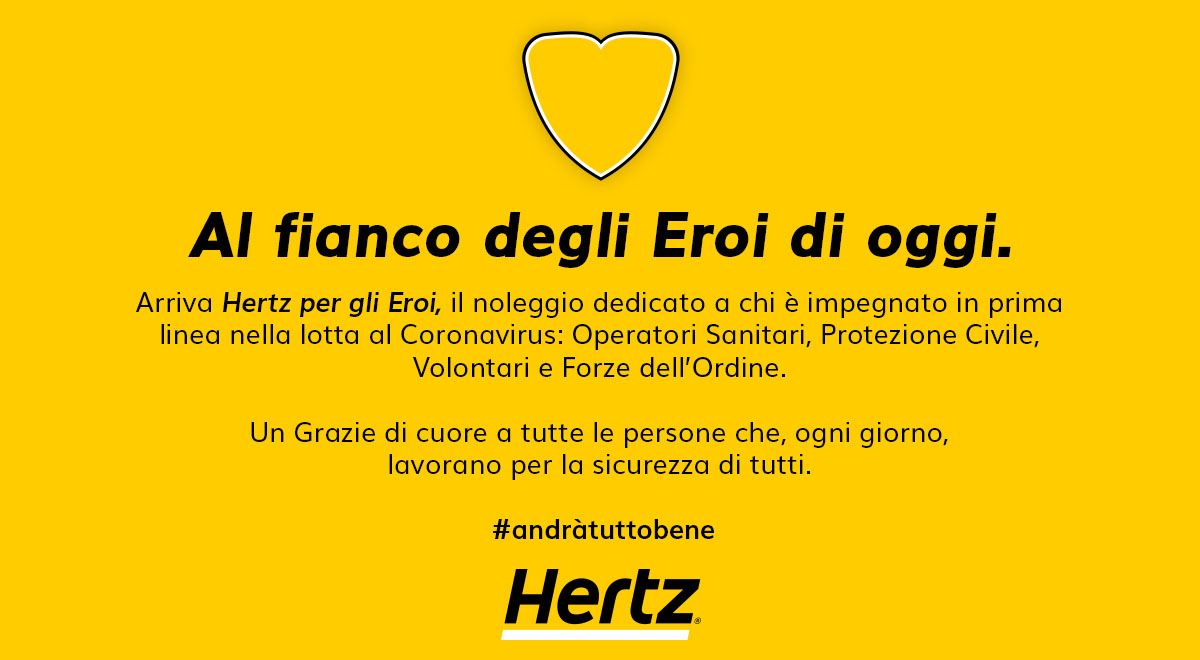 Hertz, in campo per sostenere la mobilità degli Eroi del nostro Paese. 💛
Anche in questo momento, siamo qui per voi. hertz.it/eroi
#andràtuttobene