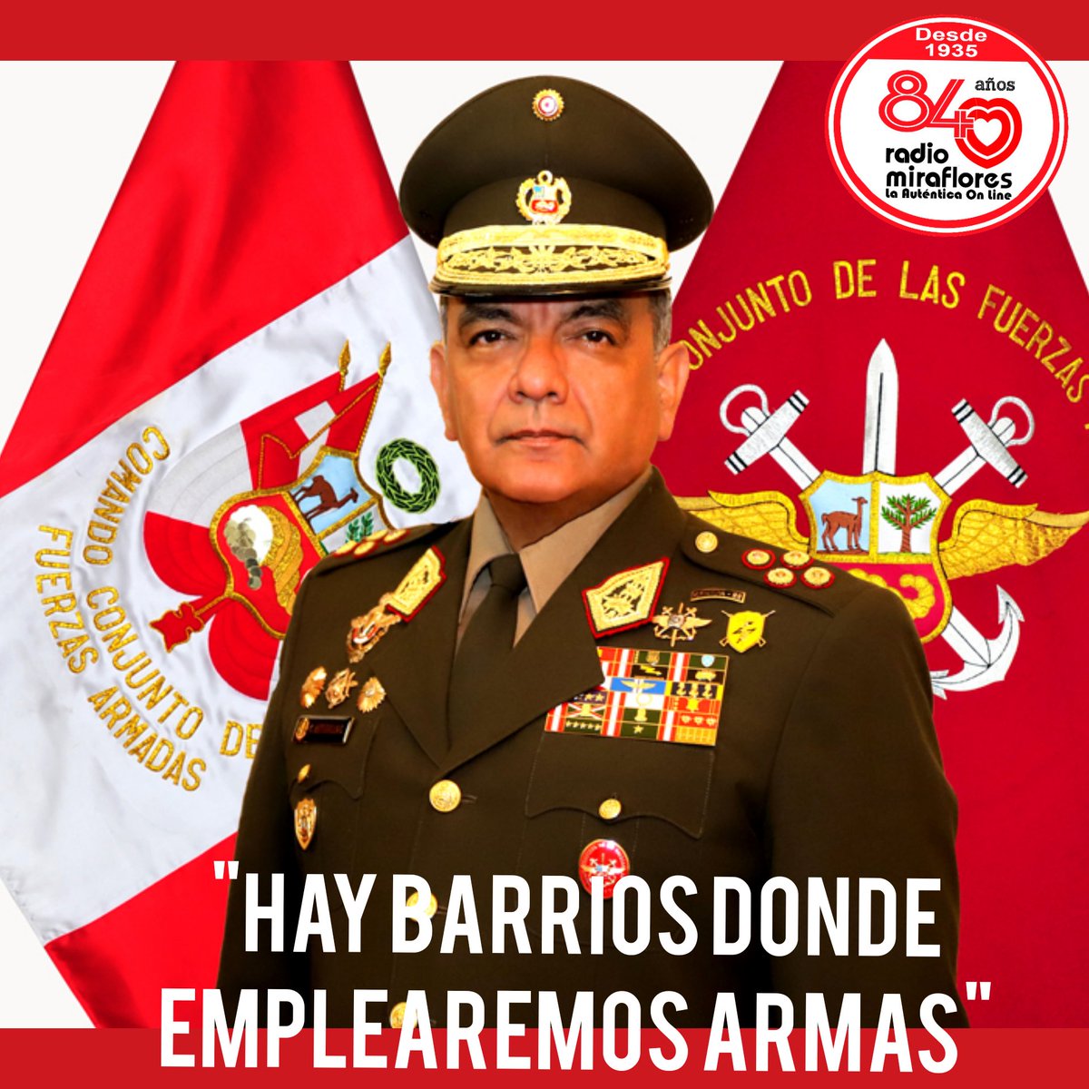 MirafloresRadio's tweet photo. #CesarAstudillo Jefe del Comando Conjunto de las Fuerzas Armas, anuncia que ahora los soldados saldrán con perdigoneras y balas de goma a barrios donde campea la delincuencia. https://t.co/t6P1qAgVQ6