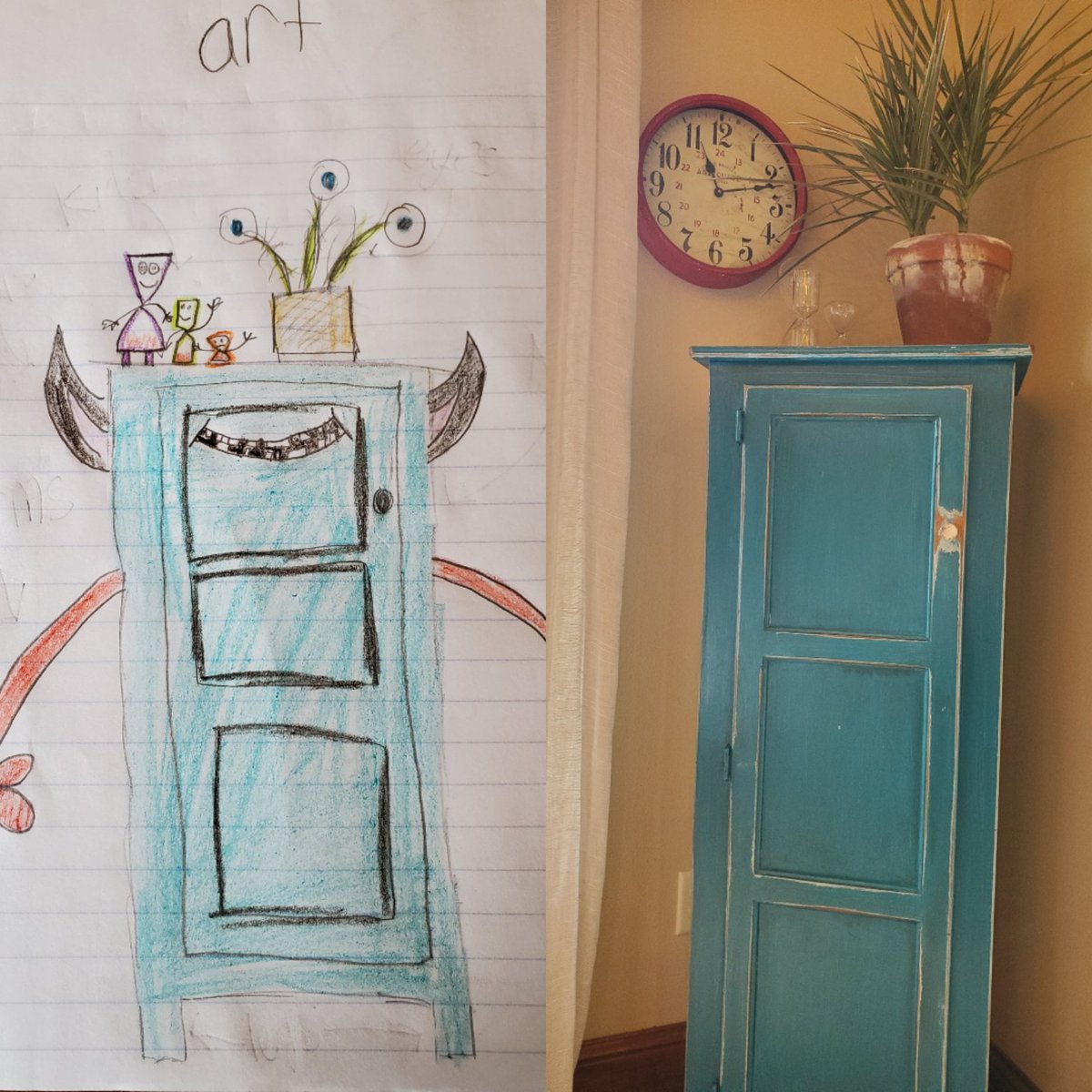 howlettstacy's tweet photo. When your new homeschool desk looks at the same cabinet everyday, you turn it into a monster! #sfstayathomeart @paultenhaken https://t.co/YibSzZKc86