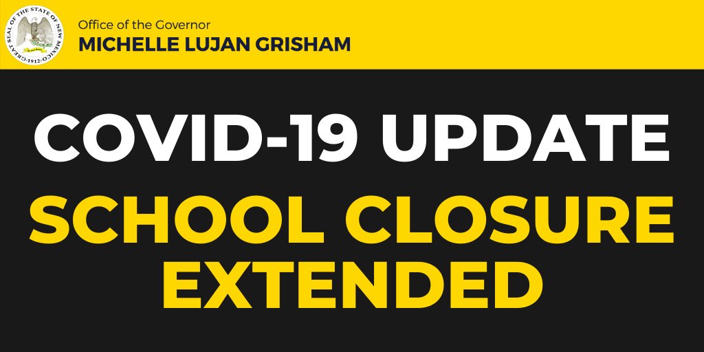 GovMLG's tweet photo. My administration has made the very difficult decision, in close consultation with education &amp; health leaders, to extend public school closures through the rest of the academic year. We have to continue to take aggressive steps to mitigate the spread of COVID-19. #AllTogetherNM https://t.co/5M2F7dcart