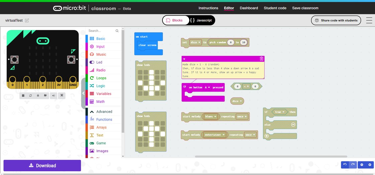 digitalMakerCIC's tweet photo. We've just finished a small test group of the @microbit_edu #classroom "virtually" (using faceBook chat with everyone involved). Great results & feedback. Jake had an epiphany about variable names/ values! We ended up making a #parsonsProblem for an "if" block. https://t.co/ujp6MAuc8O