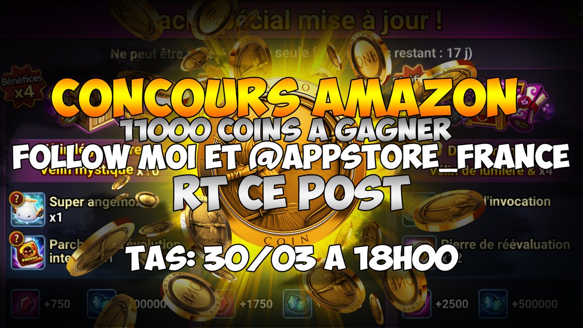 ManaProd's tweet photo. 🚨🚨🚨CONCOURS🚨🚨🚨

Avec @appstore_france on vous fait gagner 11000 coins (valeur ingame 110€) pour vous faire plaisir dans @summonerswar_FR !!!

Pour ça rien de plus simple:

-Follow moi et @appstore_france 
-RT ce post

Et voila!

 TAS: 30/03 à 18h

Bonne chance à tous!!! 🤩 https://t.co/1SMOxO0SxR
