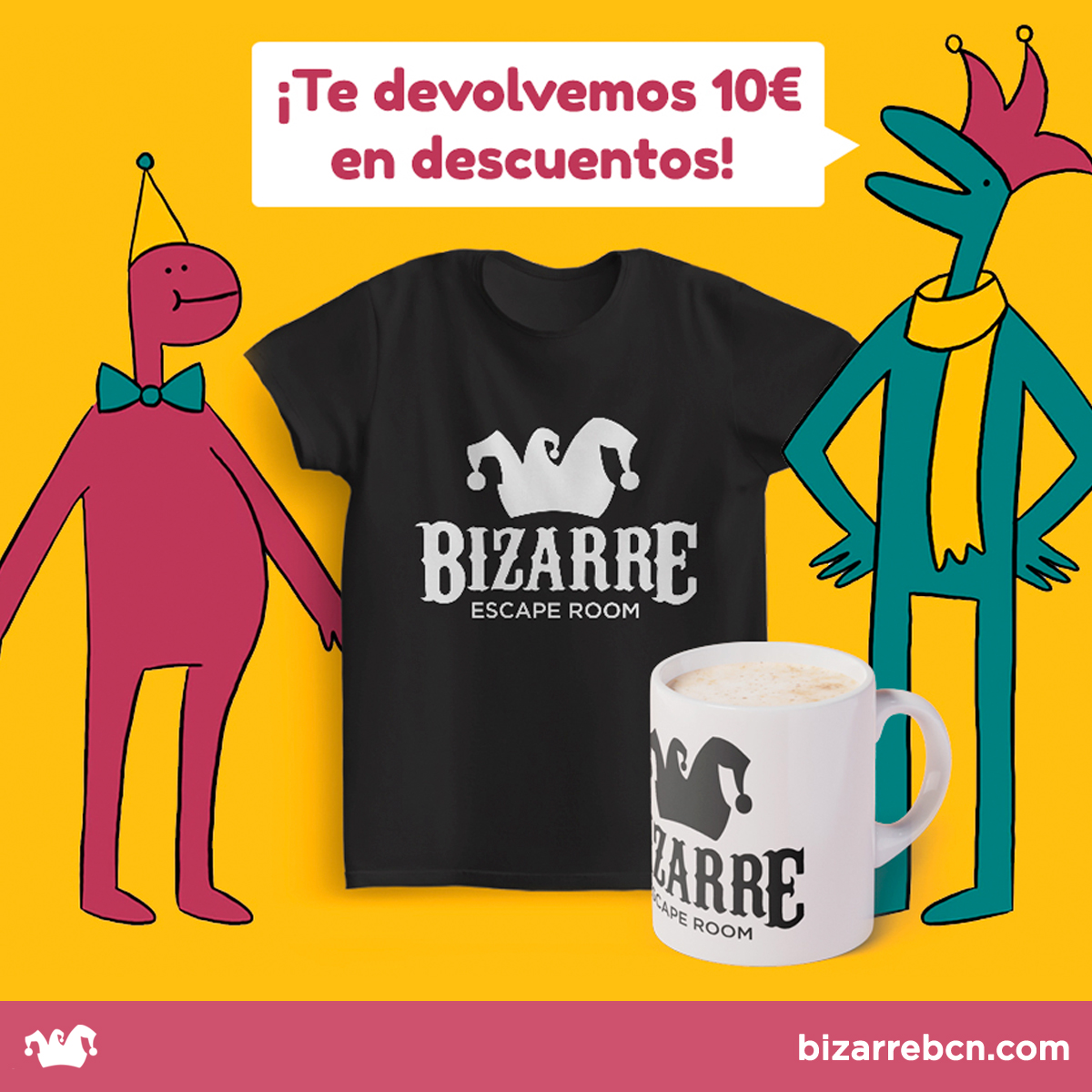 BizarreBCN's tweet photo. Por este motivo pedimos tu colaboración. Si aprecias las experiencias que ofrecemos, te invitamos a adquirir nuestro nuevo merchandising a un precio muy asequible 💸 Además, para premiar tu esfuerzo te devolveremos 10€ de tu compra en forma de vales de descuento. ¿Nos ayudas? 🙏 https://t.co/e7GZ4J2b9J