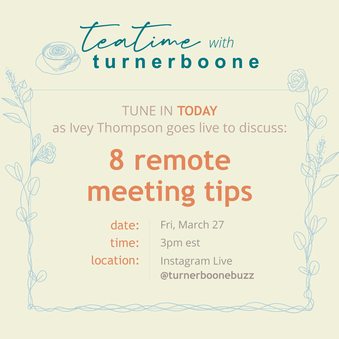 End your week right, with us! Today at 3pm on our Instagram Live, Ivey will be going over the spark article covering "8 Remote Meeting Tips!" If you'd like to follow along, the link is below 😉
#teamturnerboone #teatime

blog.haworth.com/content/spark/…