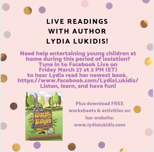 LydiaLukidis's tweet photo. During these trying times of #COVID19, I'm happy to host a FREE reading of my newest book today @ 2 ET. Hope to see you there, pls RT. For kids 1-99!
https://t.co/7iFAPEbvg2
#operationstorytime #kidlitquarantine #stayinstorytime #kidlit #homeschooling #ReadAloud #writingcommunity https://t.co/Qn2C5pPwz6