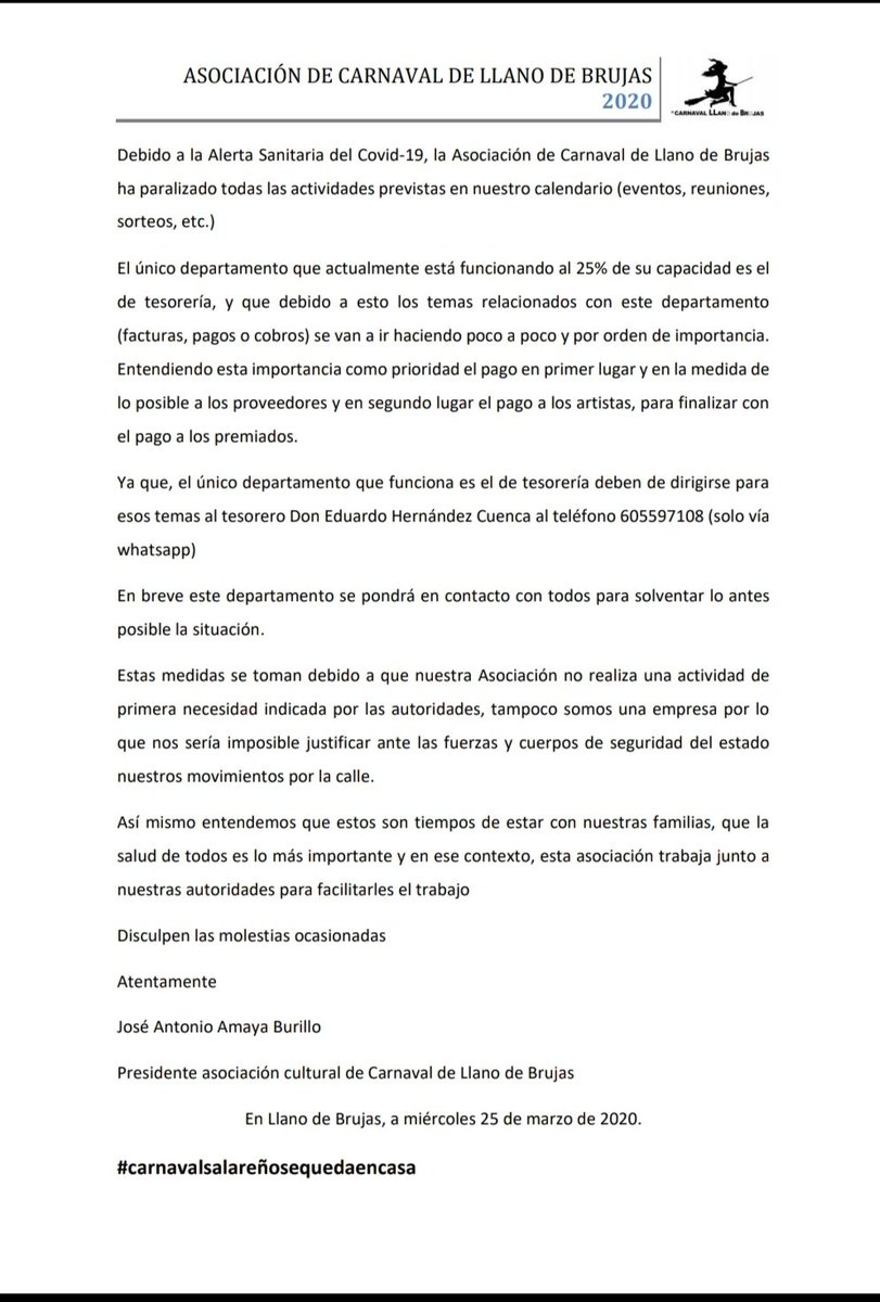 #COVID19 #AlertaCoronavirus #carnavalsalareñosequedaencasa