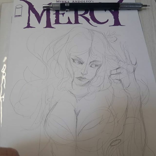 sin_potter's tweet photo. Working on a mercy sketch cover while being an essential employee #comicbookart #comicbookartist #ink #sinpotter #painting #marvelcomics #marvel #image #venom #spiderman #villain #comicbooks #mercy https://t.co/pSbSA601Tv https://t.co/tYFn01Unk6