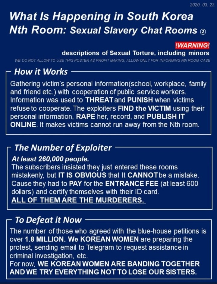 sassy_baek's tweet photo. Faites tourner ces # s'il vous plait.
Tout le monde doit savoir que les femmes se battent en Corée actuellement 🙏🙏

#NOMORE_NTHROOM
#n번방재판_오덕식_배제해 https://t.co/4Zrc97f9N3