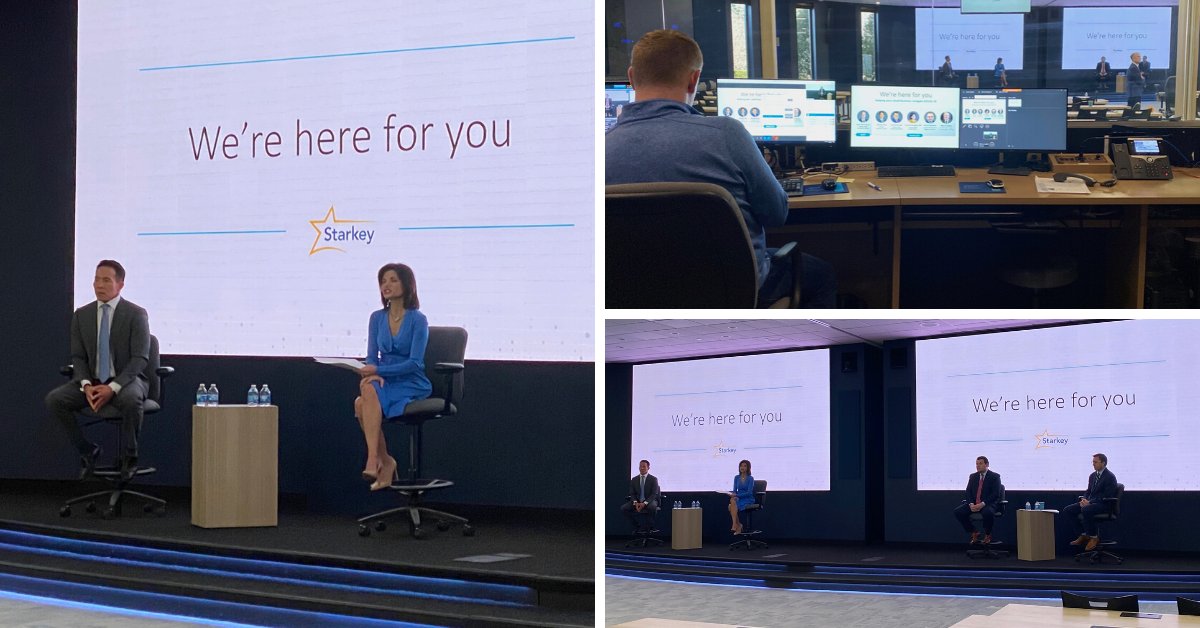 BrandonSawalich's tweet photo. Thank you to the more than 1,000 attendees who tuned in for @starkeyhearing’s #COVID19 webinar. From the latest on the pandemic to important government and business updates, our panelists had a lot of great information. Starkey is with you every step of the way. #StarkeyFamily https://t.co/EUml7li2U0