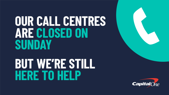 To protect our staff, we’re closing our call centre for one day this Sunday. You can still get in touch by secure message through your online account. Don’t forget you can make payments and manage your account with our 5 star mobile app too.
Find out more: capitalone.co.uk/coronavirus