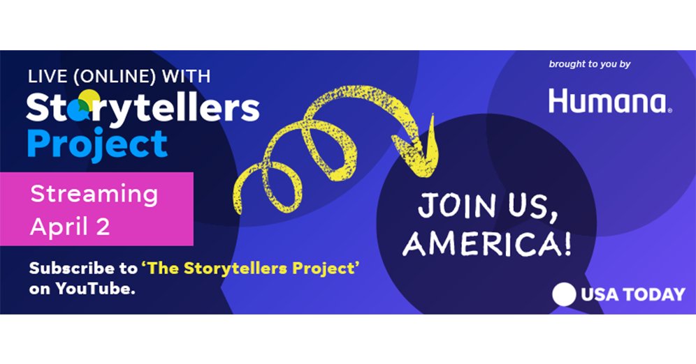 🚨Storytellers Project LIVE, In Your House launches April 2 at 8 p.m. ET on <a href="/YouTube/">YouTube</a>. <a href="/USATODAY/">USA TODAY</a> 

Watch the trailer and SUBSCRIBE to our YouTube channel: youtu.be/ZOdI3Bz5Uro

Graciously brought to you by <a href="/Humana/">Humana</a>