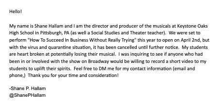 <a href="/SynthiaL/">Synthia link</a>
@MichaelUrie
<a href="/derekmclane/">Derek McLane</a>
<a href="/MeganMullally/">Megan Mullally</a>
<a href="/blumietunes/">Jeff Blumenkrantz</a>
<a href="/Vicki_Clark/">Victoria Clark</a>
<a href="/lubamason/">Luba Mason</a>
@DiamondLillias
<a href="/jeromevivona/">Jerome Vivona</a>
<a href="/TheCurvyCritic/">Carla Renata</a>
<a href="/JohnStamos/">John Stamos</a>
<a href="/tracyskillz/">Tracy Nicole Chapman</a>
<a href="/cgattelli/">Christopher Gattelli</a>
@JoAnnmhunter
<a href="/AdrieaneLinox/">AdrianeLenox@Adriane</a>